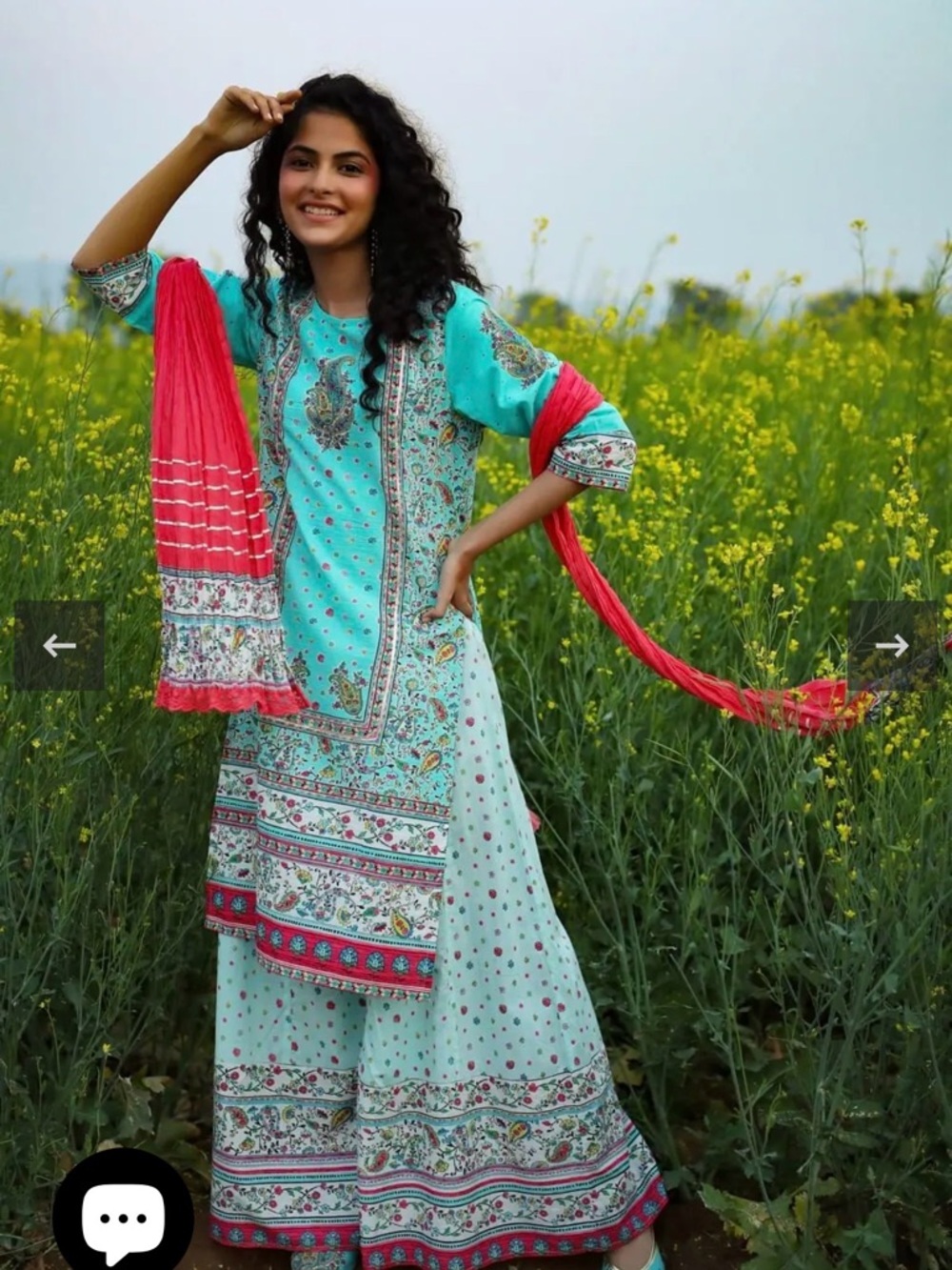 Turquoise Printed Women Palazzo Pants with Pink dupatta